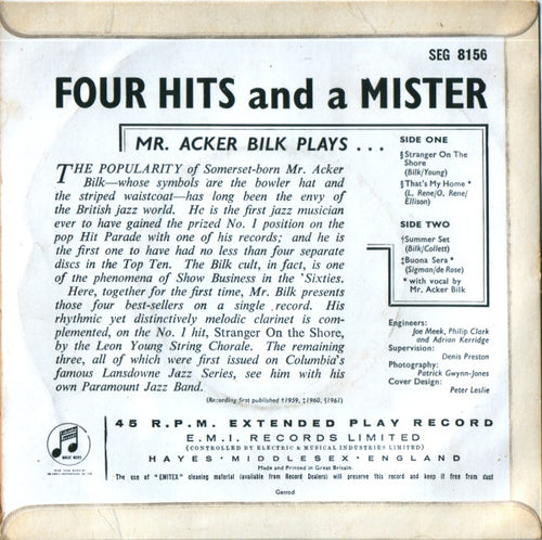 Acker Bilk : Four Hits And A Mister (7", EP, Mono, RP)