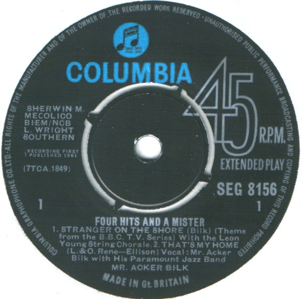 Acker Bilk : Four Hits And A Mister (7", EP, Mono, RP)
