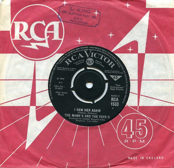 The Mamas & The Papas : I Saw Her Again (7", Single)