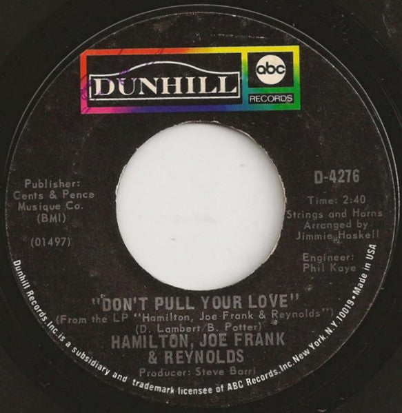 Hamilton, Joe Frank & Reynolds : Don't Pull Your Love / Funk-In-Wagnal (7", Styrene, Ter)