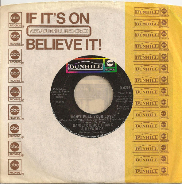Hamilton, Joe Frank & Reynolds : Don't Pull Your Love / Funk-In-Wagnal (7", Styrene, Ter)