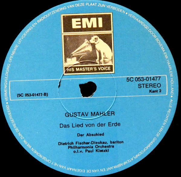 Gustav Mahler - Dietrich Fischer-Dieskau / Murray Dickie / Philharmonia Orchestra / Paul Kletzki : Das Lied Von Der Erde (LP, Album)