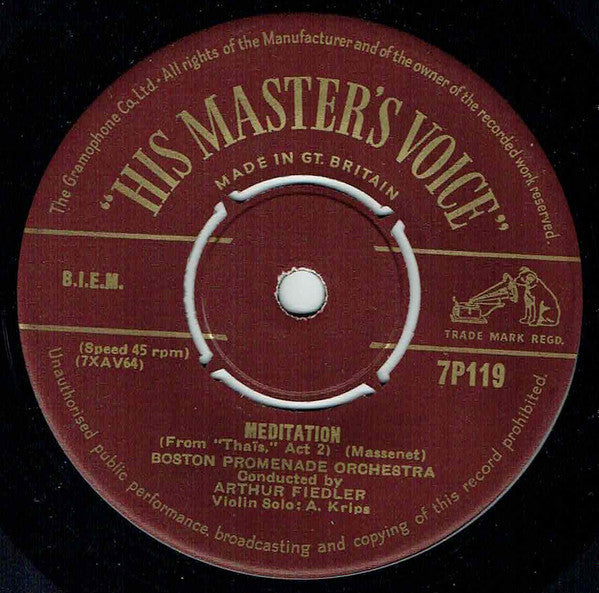 Boston Promenade Orchestra Conducted By Arthur Fiedler, Alfred Krips : Meditation (7", Single, Mono)
