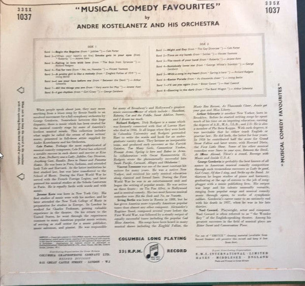 André Kostelanetz And His Orchestra : Musical Comedy Favorites (LP, Mono)