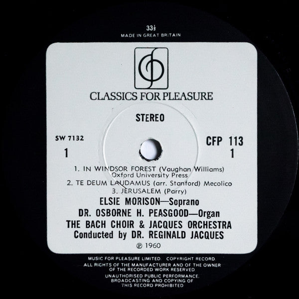 The Bach Choir, The Jacques Orchestra : Choral Classics (LP, RE)