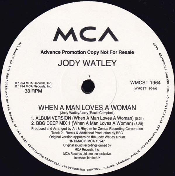Jody Watley : When A Man Loves A Woman (2x12", Advance, Promo)