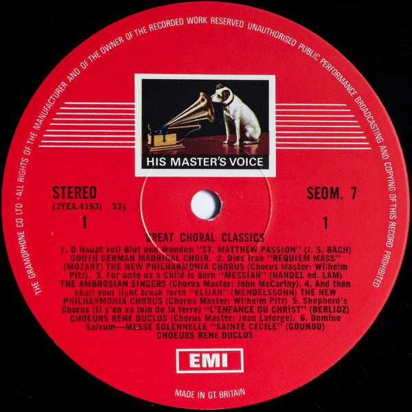 Various : Great Choral Classics (LP, Comp)