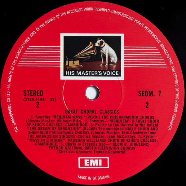 Various : Great Choral Classics (LP, Comp)
