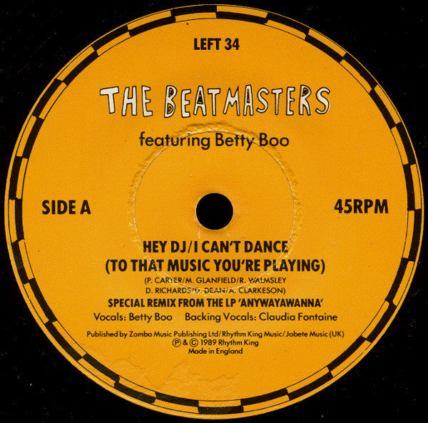 The Beatmasters Featuring Betty Boo : Hey DJ / I Can't Dance (To That Music You're Playing) / Ska Train (7", Single)
