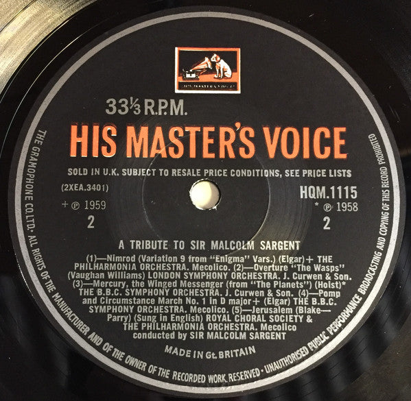 Sir Malcolm Sargent : A Tribute To Sir Malcolm Sargent (1895-1967) (LP, Album, Comp)