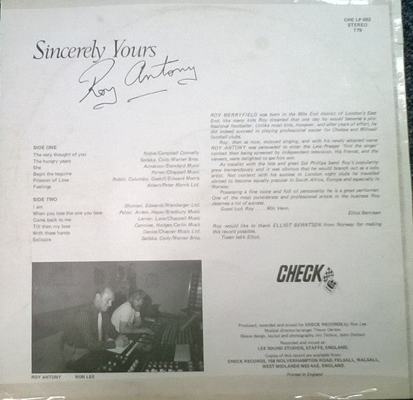 Roy Anthony (3) : Sincerely Yours (LP)
