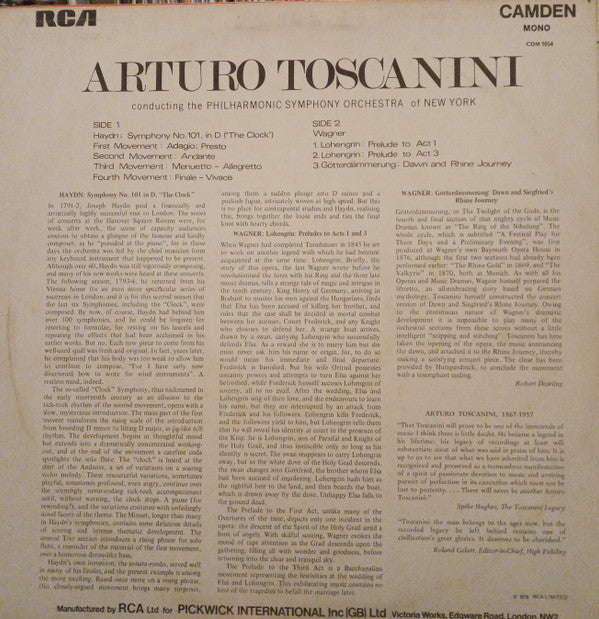 Arturo Toscanini Conducting Philharmonic-Symphony Orchestra Of New York : Dawn And Siegfried's Rhine Journey (From Götterdammerung); Symphony No. 101 In D ("The Clock"); Prelude To Acts 1 & 3 Of Lohengrin (LP, Comp, Mono, RE)