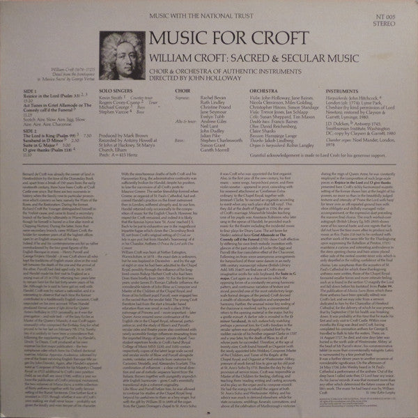 William Croft - Rogers Covey-Crump, Michael George (3), Kevin Smith (11), Stephen Varcoe : Music For Croft (LP)