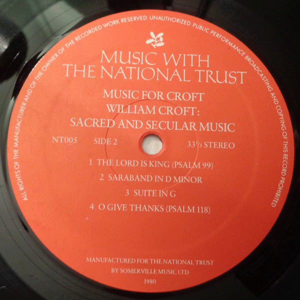William Croft - Rogers Covey-Crump, Michael George (3), Kevin Smith (11), Stephen Varcoe : Music For Croft (LP)