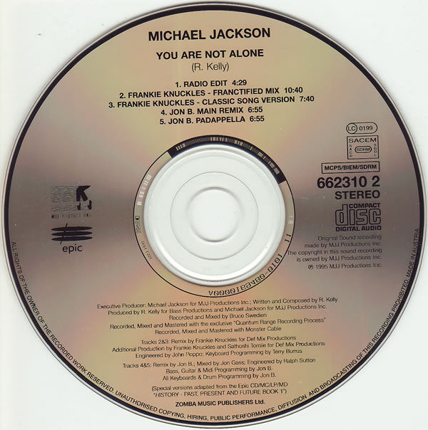 Michael Jackson : You Are Not Alone (CD, Single)