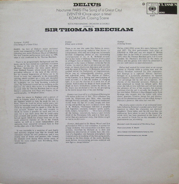 Frederick Delius, Royal Philharmonic Orchestra & Royal Philharmonic Chorus Conducted By Sir Thomas Beecham : Nocturne (The Song Of A Great City) / Eventyr (Once Upon A Time) / Koanga: Closing Scene (LP, Comp, Mono, RE)
