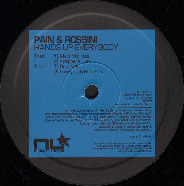 Pain & Rossini : Hands Up Everybody (12")