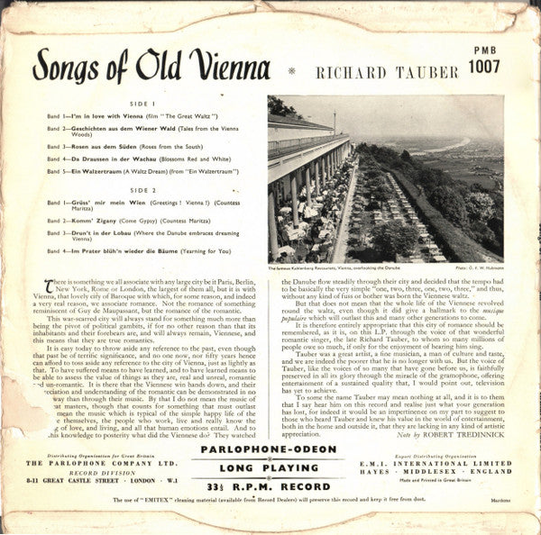 Richard Tauber : Songs Of Old Vienna (10", Comp, Mono)