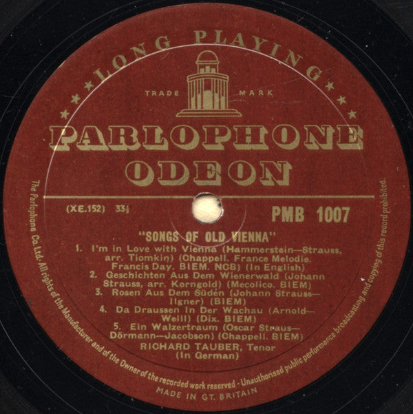 Richard Tauber : Songs Of Old Vienna (10", Comp, Mono)
