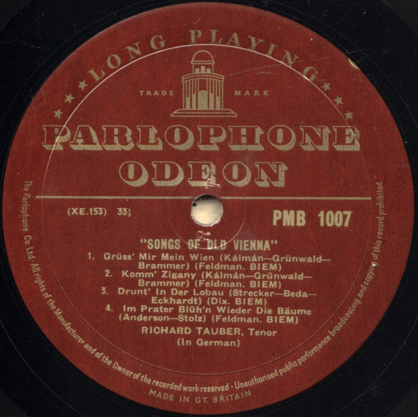 Richard Tauber : Songs Of Old Vienna (10", Comp, Mono)