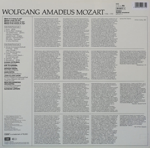 Wolfgang Amadeus Mozart - Kiri Te Kanawa, Ileana Cotrubas, John Alldis Choir, New Philharmonia Orchestra, Raymond Leppard : Messe c-moll = Mass In C Minor, K. 427 (LP, Album, RE, RM, Aud)