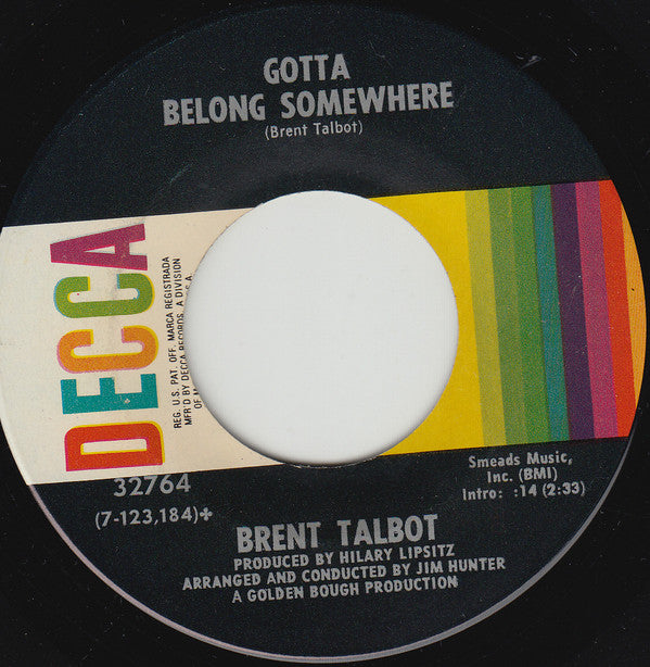 Brent Talbot : Tomorrow's Man To Be / Gotta Belong Somewhere (7", Single)