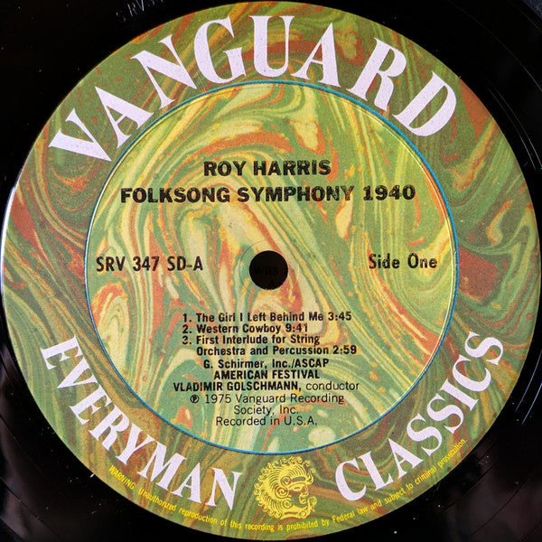 Roy Harris – American Festival Chorale And American Festival Orchestra · Vladimir Golschmann : Folksong Symphony 1940 (LP, RE)