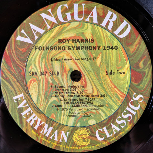 Roy Harris – American Festival Chorale And American Festival Orchestra · Vladimir Golschmann : Folksong Symphony 1940 (LP, RE)