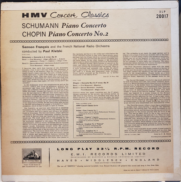 Samson François, Orchestre National De France, Paul Kletzki - Robert Schumann / Frédéric Chopin : Piano Concerto / Concerto No. 2 (LP)