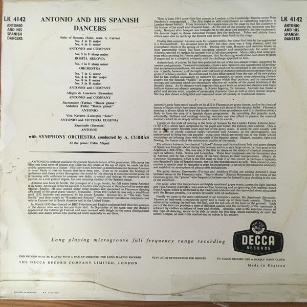 Antonio y Cuerpo de Baile : Antonio And His Spanish Dancers (LP, Mono)