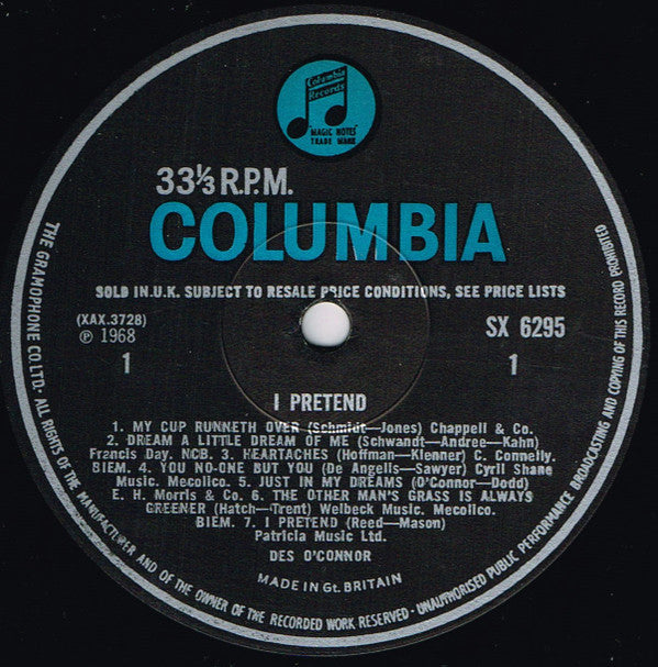 Des O'Connor : I Pretend (LP, Album, Mono)