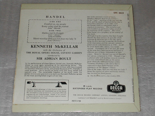 Georg Friedrich Händel – Kenneth McKellar, Orchestra Of The Royal Opera House, Covent Garden, Sir Adrian Boult : Comfort Ye / Ev'ry Valley / Largo / Silent Worship (7", EP, 4 P)