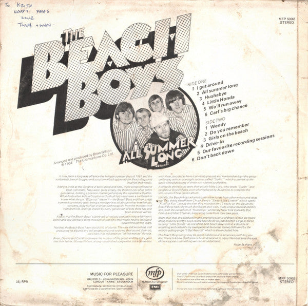 The Beach Boys : All Summer Long (LP, Album, RE)