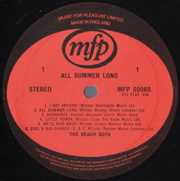 The Beach Boys : All Summer Long (LP, Album, RE)