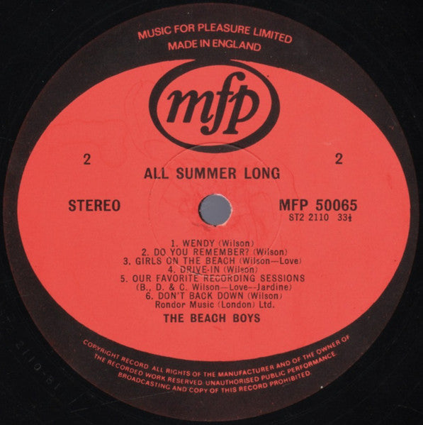 The Beach Boys : All Summer Long (LP, Album, RE)