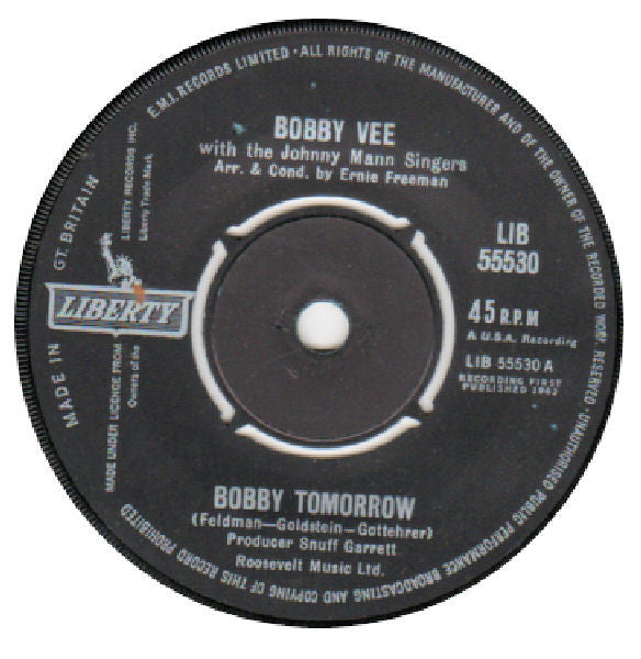 Bobby Vee With The Johnny Mann Singers : Bobby Tomorrow (7", Single)