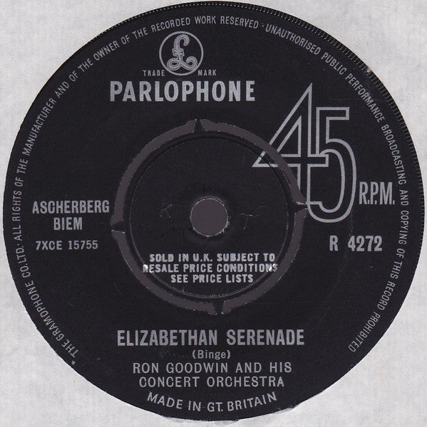 Ron Goodwin And His Orchestra : Elizabethan Serenade (7", Single, RE, Bla)