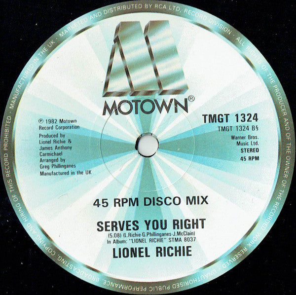 Lionel Richie : Running With The Night (12", EMI)