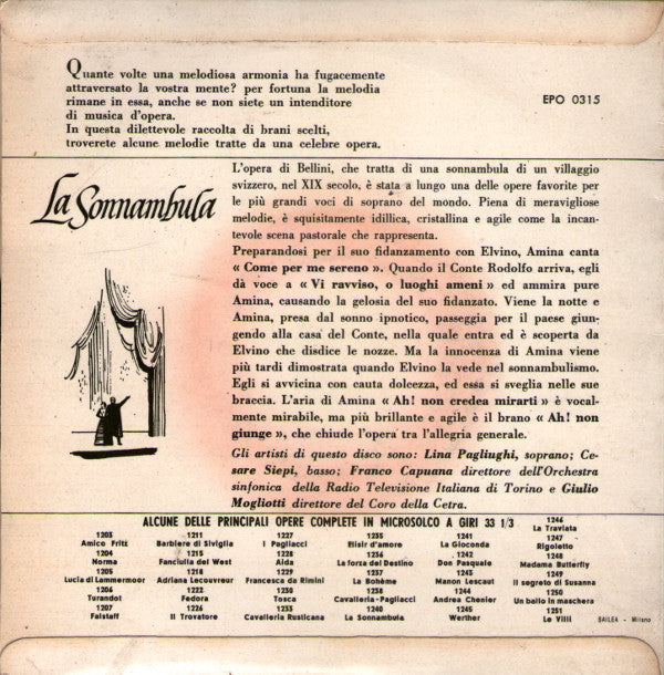 Vincenzo Bellini : La Sonnambula (7", EP)