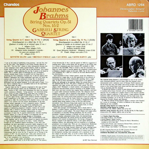 Johannes Brahms, The Gabrieli String Quartet : String Quartets, Op 51 No 1 & 2 (LP, Album)