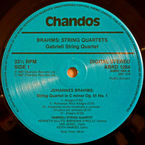 Johannes Brahms, The Gabrieli String Quartet : String Quartets, Op 51 No 1 & 2 (LP, Album)