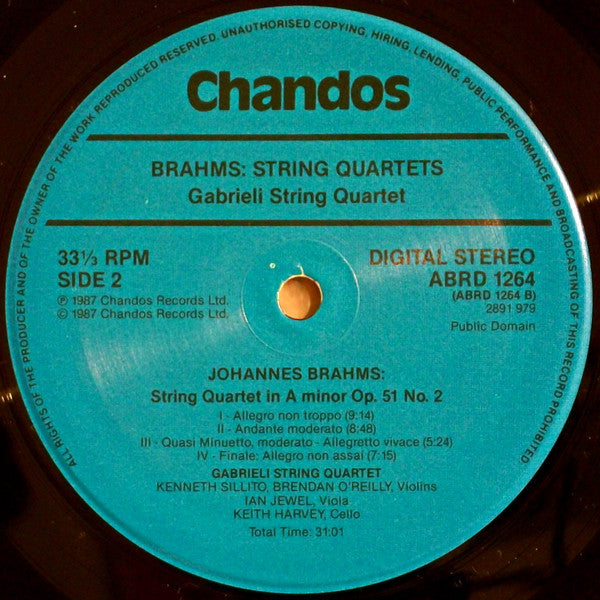 Johannes Brahms, The Gabrieli String Quartet : String Quartets, Op 51 No 1 & 2 (LP, Album)