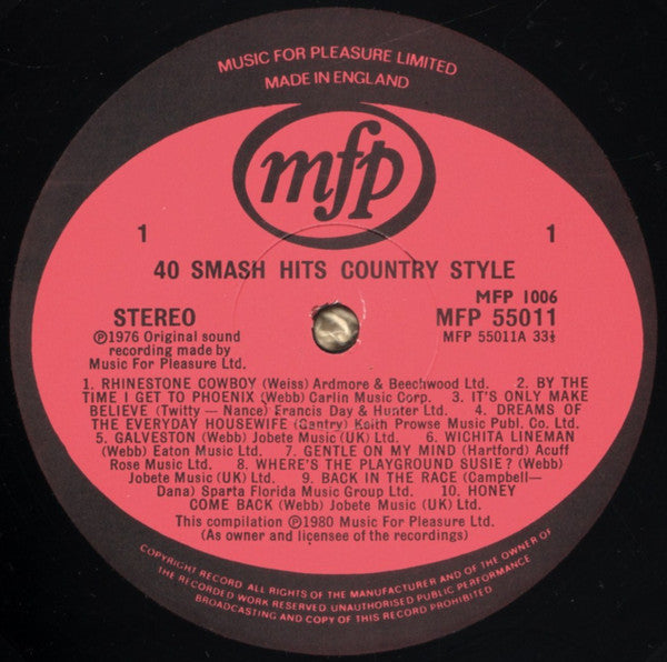 Unknown Artist : 40 Smash Hits Country Style (2xLP, Comp)