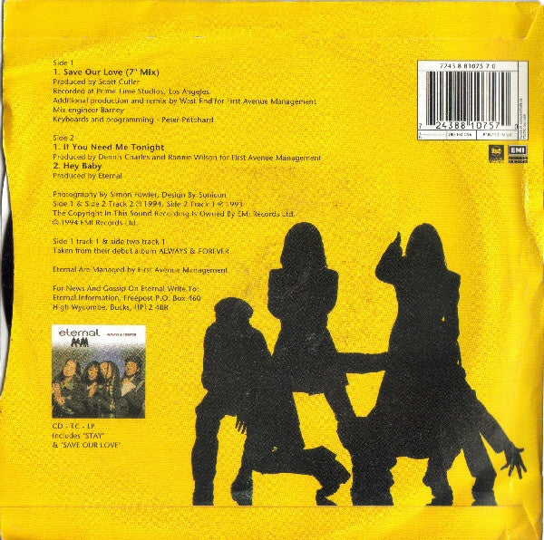 Eternal (2) : Save Our Love (7", Single, Sil)