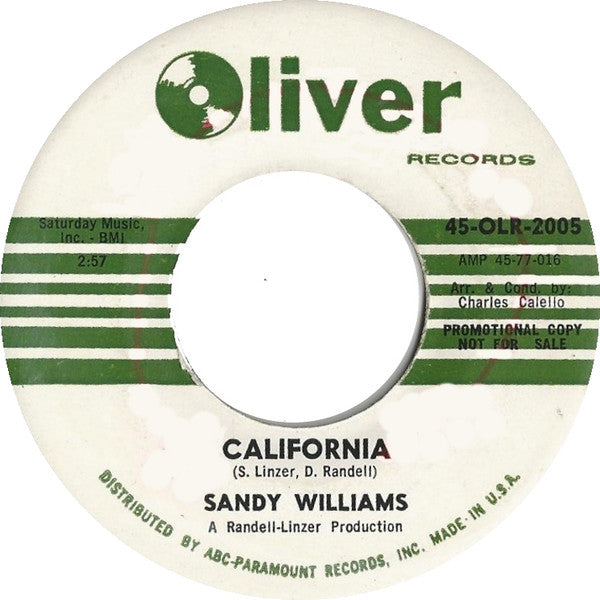 Sandy Williams (5) : California / When's My Baby Coming Home  (7", Single, Promo)