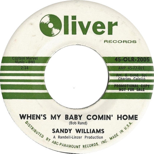 Sandy Williams (5) : California / When's My Baby Coming Home  (7", Single, Promo)