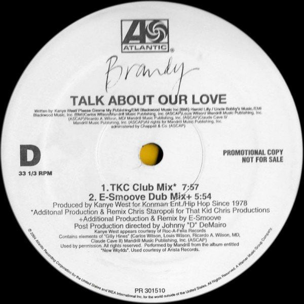 Brandy (2) : Talk About Our Love (Dance Mixes) (2x12", Promo)