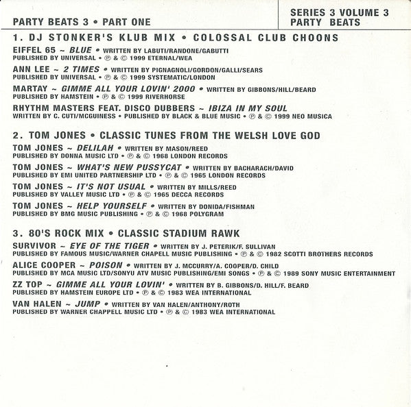 Various : Party Beats Series 3 Volume 3 (CD, Comp, Mixed, Promo)