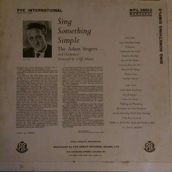 The Cliff Adams Singers : Sing Something Simple (LP, Mono)