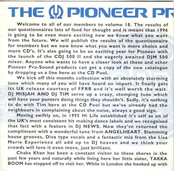 Various : The Pioneer Pro Sound CD Pool - Volume 18 (CD, Comp, Promo)